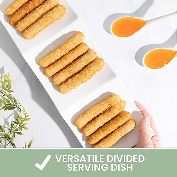 Sectional Plate Appetizer/Dessert 14" x 4.7", Super White, Elegant Dinnerware, 100% Melamine, Nonbreakable, Durable, 4 PACK