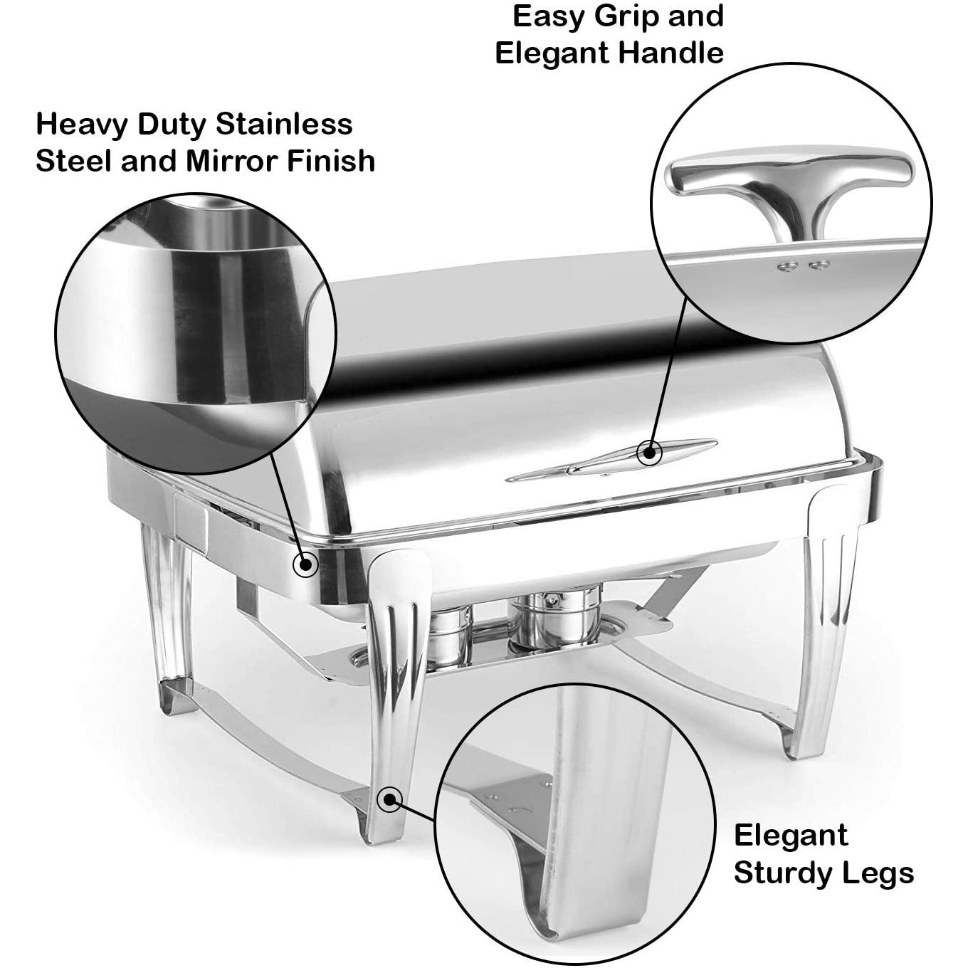 Deluxe High End Stainless Steel Chafer with Roll Top, 8 Quart