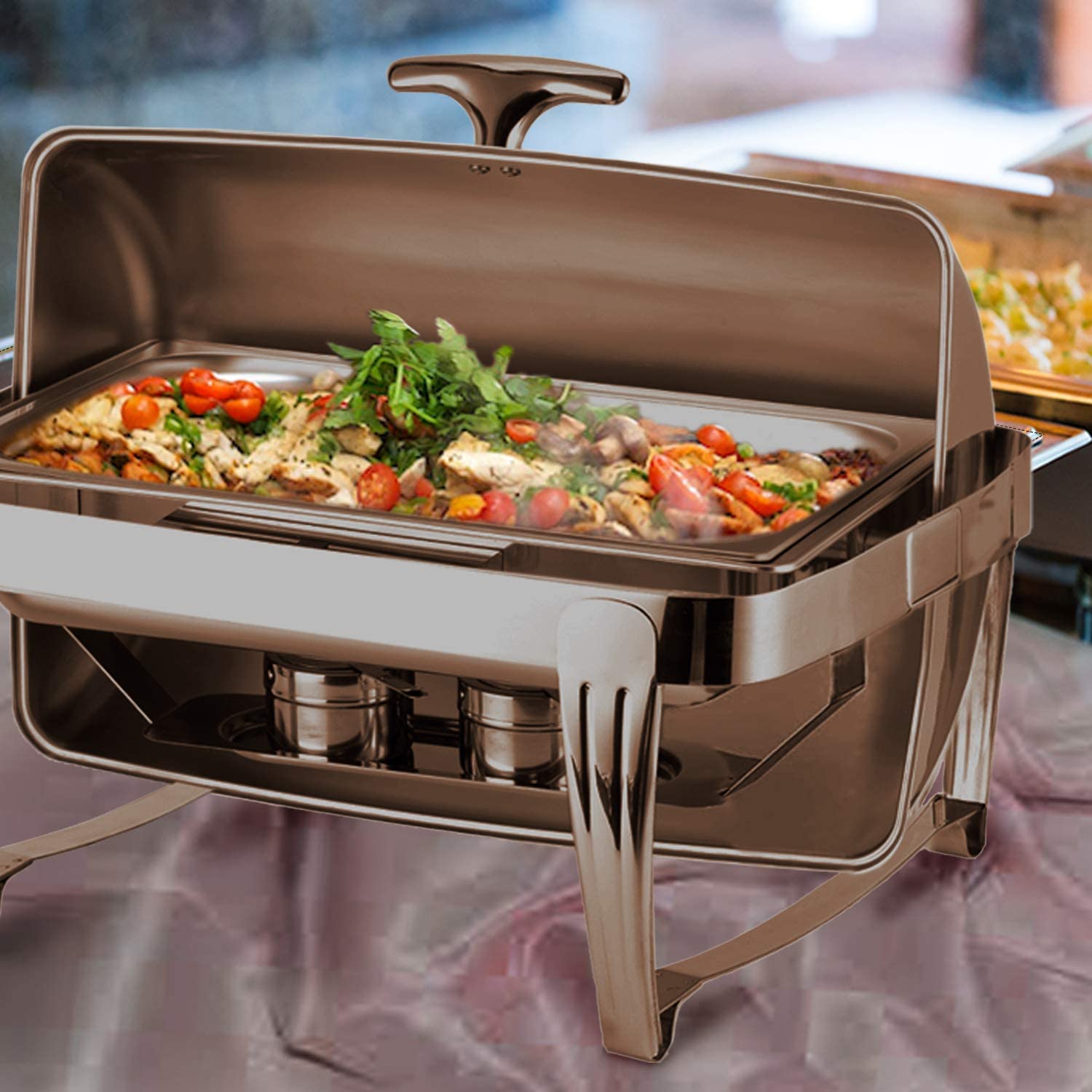 Deluxe High End Stainless Steel Chafer with Roll Top, 8 Quart