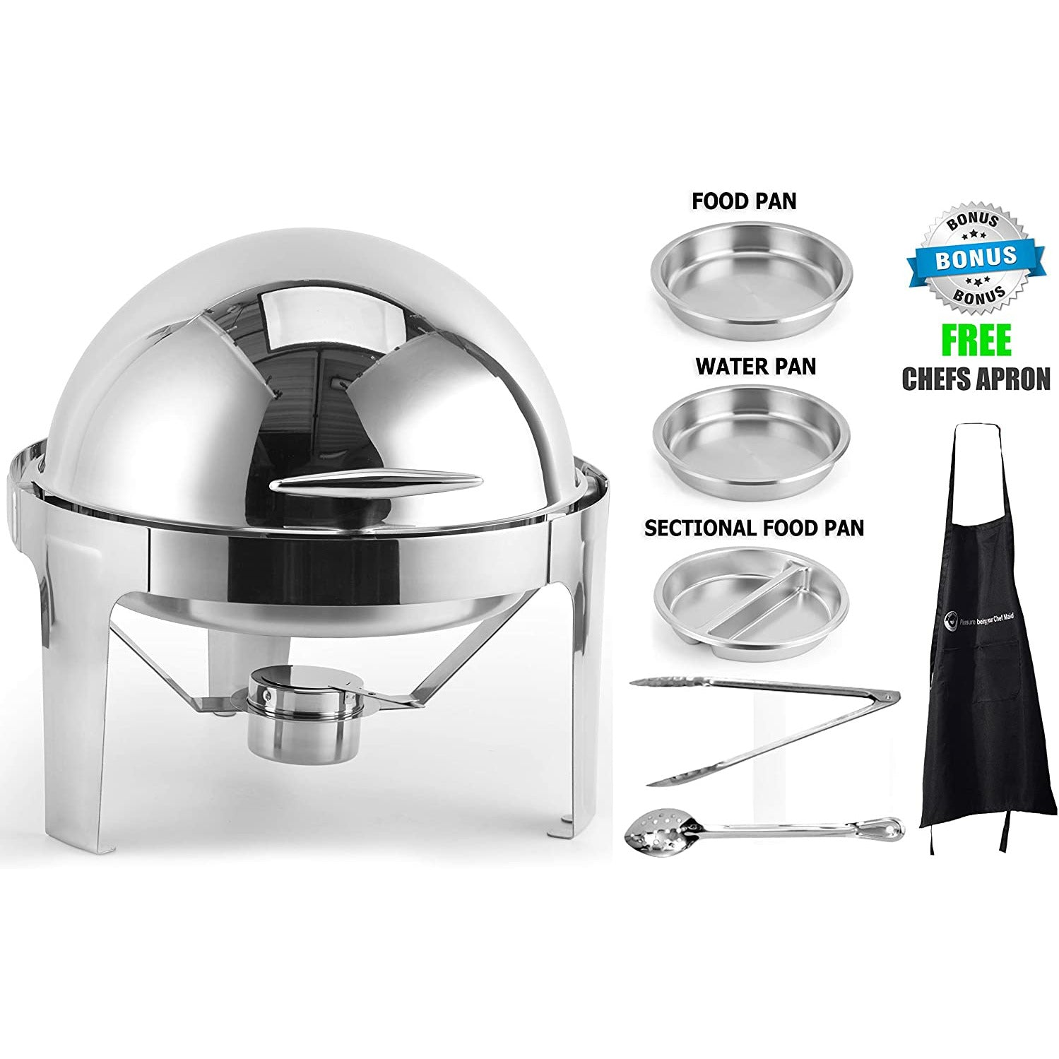 Chafer Chafing Dish Round Roll Top Bundle Stainless Steel 6 Quart