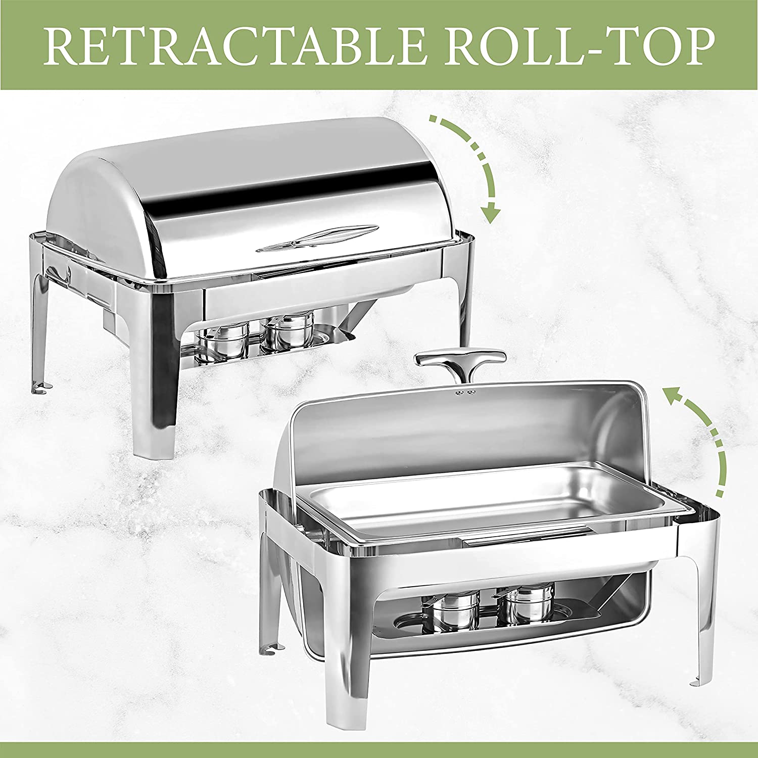 Roll Top Chafing Dish Stainless Steel  8 Quart Capacity Full-Size
