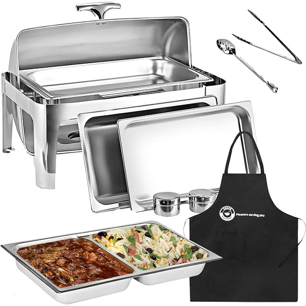 Roll Top Chafing Dish Bundle Stainless Steel 8 Quart